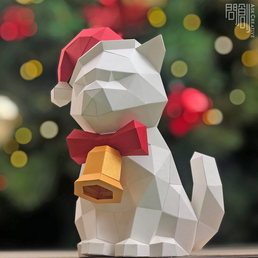 DIY手作り3Dペーパーモデルデコレーションクリスマス/フェスティバルシリーズ-クリスマスキャット(4色オプション)