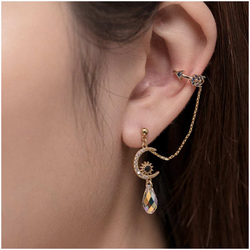 黃銅鍍金月亮水晶 耳骨夾 Ear Cuff