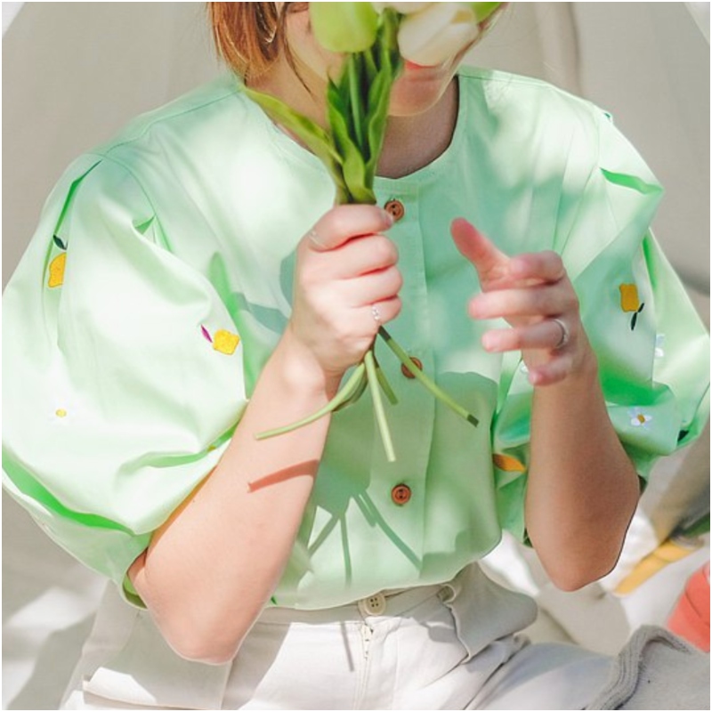 Juliet 寬版棉質上衣 : Lemon Lime 檸檬