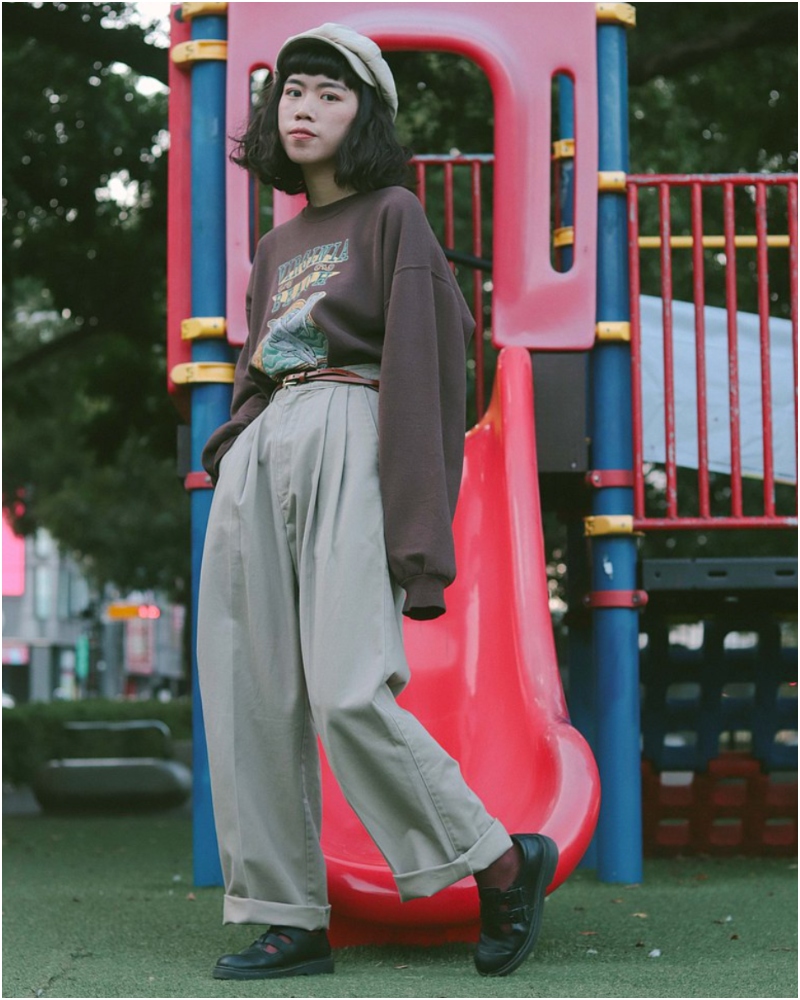 古著女子打摺長褲