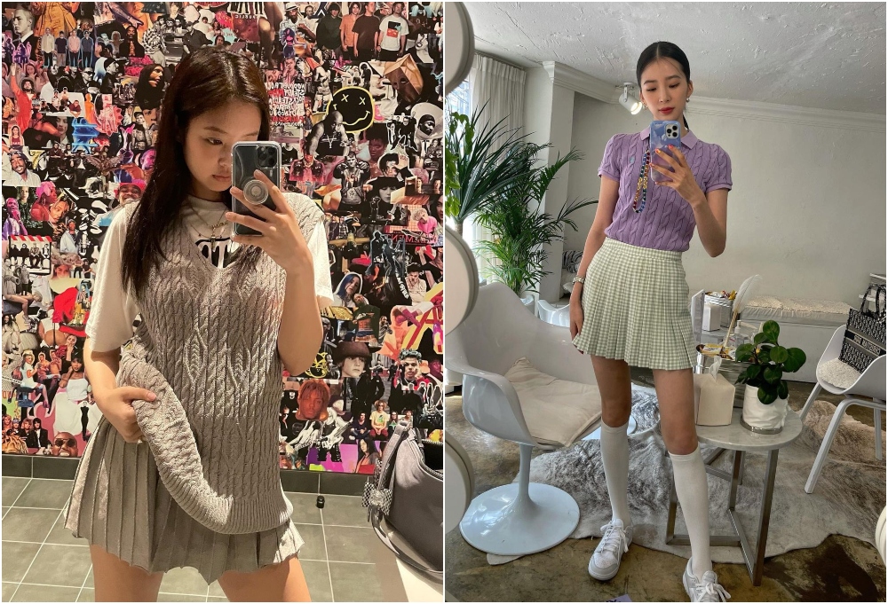 BLACKPINK成員Jennie最愛學院風的裙子穿搭!(IG:@jennierubyjane 、@ireneisgood)