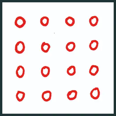 1. 跟剛剛的練習一樣,先在紙上畫出16 個像小珍珠大小的圓圈。
