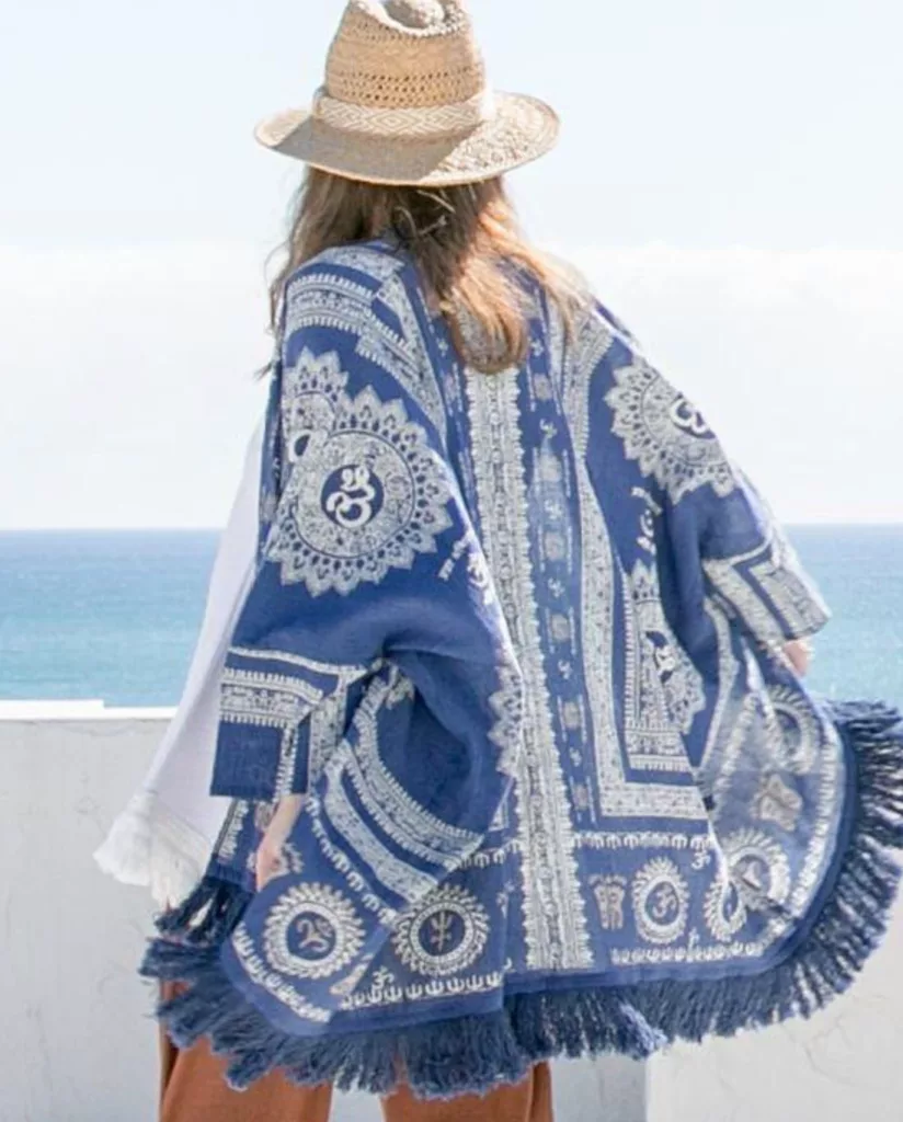 波希米亞風格 Unisex Ethnic Print Fringe KIMONO Cardigan(按上圖訂購)