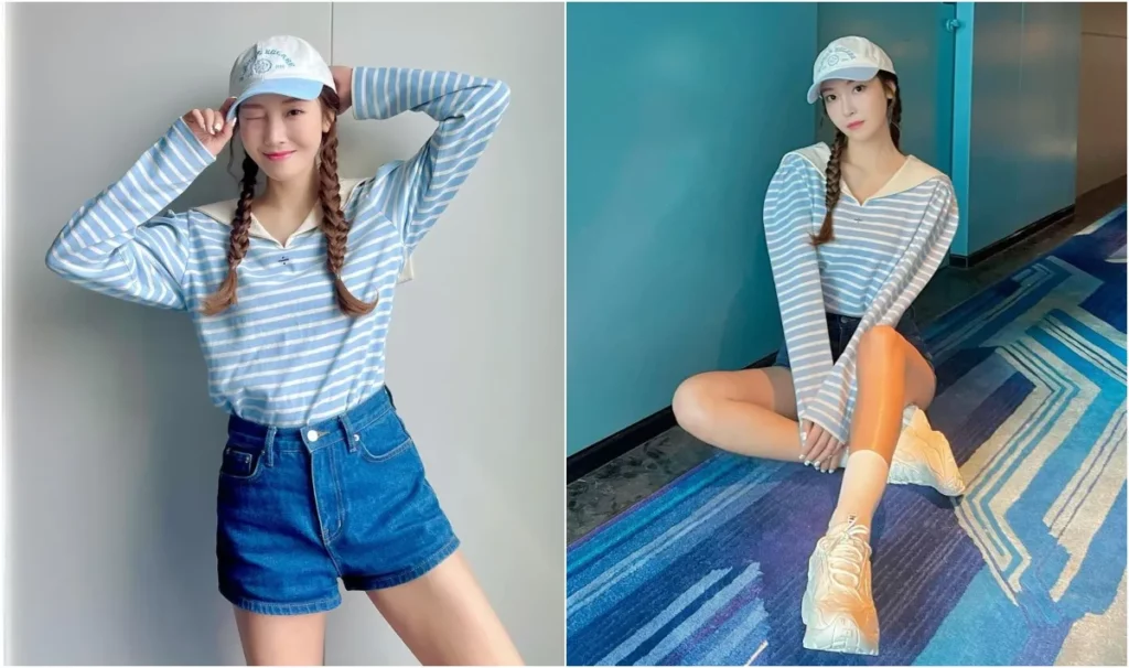 Jessica 以藍白色調打造度假風穿搭造型!
