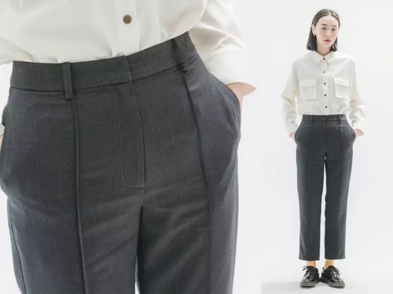 格子褲搭立領襯衫