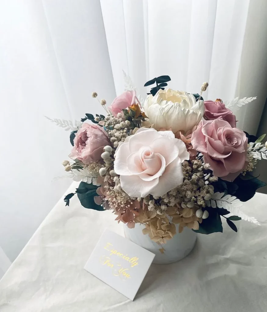 永生花牡丹玫瑰大理石紋花盆