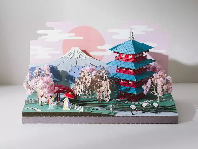Jeantopia 紙雕 春櫻富士山